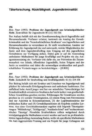 121-128, Täterforschung. Rückfälligkeit. Jugendkriminalität