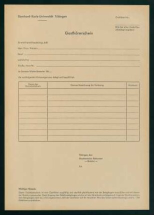 Gasthörerschein blanco