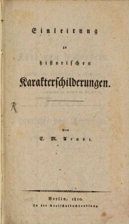 Einleitung zu historischen Karakterschilderungen