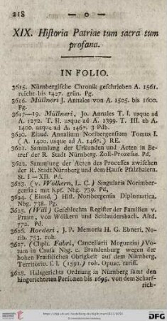 XIX. Historia Patriae tum sacra tum profana