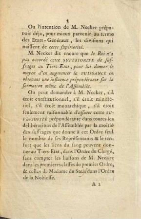 Courtes réflexions sur les propositions conciliatoires de M. Necker, imprimées sous le titre d'Ouverture faite, par les commissaires du Roi aux commissaires des trois ordres, à la conférence tenue chez M. le Garde-des-Sceaux, le 4 juin 1789