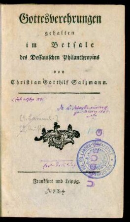 Sammlung [1]: Gottesverehrungen gehalten im Betsale des Dessauischen Philanthropins