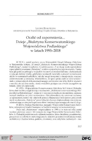 Ocalić od zapomnienia... : Dzieje „Biuletynu Konserwatorskiego Województwa Podlaskiego” w latach 1995–2018