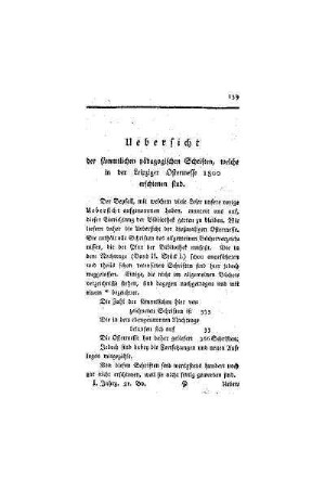 Uebersicht der sämmtlichen pädagogischen Schriften, welche in der Leipziger Ostermesse 1800 erschienen sind