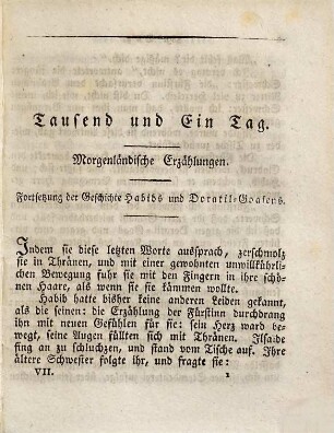 Tausend und ein Tag : morgenländische Erzählungen aus dem Persischen, Türkischen und Arabischen nach Petis de la Croix ..., 7