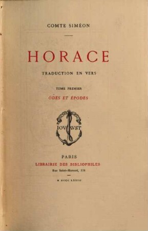 Horace : Comte Siméon. Traduction en vers., 1