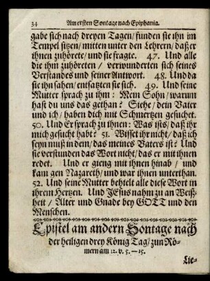 Epistel am andern Sontage nach der heiligen drey König Tag/ ...