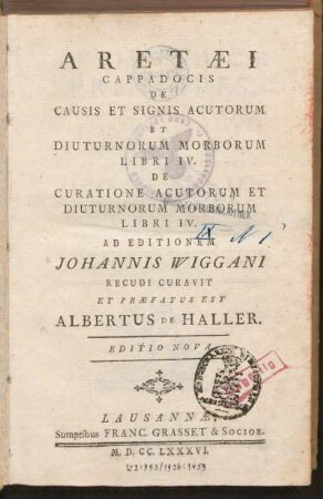 5: Artis Medicæ Principes, Hippocrates, Aretæus, Alexander, Aurelianus, Celsus, Rhazeus, Tomus Quintus
