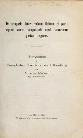 De temporis inter verbum finitum et participium aoristi aequalitate apud Graecorum poetas tragicos