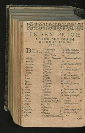 Index Prior Latine Secundum Rerum Seriem Digestus.