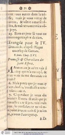 L'Evangile pour le IV. Dimanche d'aprés Pâque ou celuy de Cantate