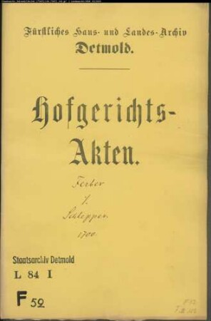 Ferber, Johann zu Detmold gegen Balthasar Schleppers, Vogts zu Heiden, Erben - Schuldforderung