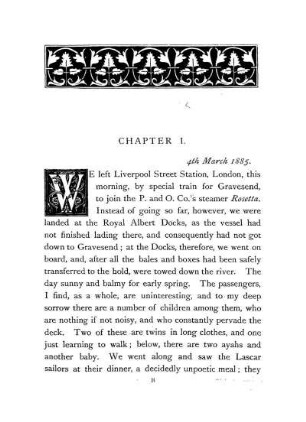 CHAPTER I. - 4th March 1885.