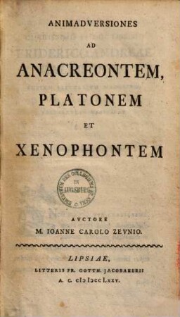 Animadversiones ad Anacreontem, Platonem et Xenophontem