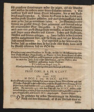 IV. Propheceyung eines Menschen im Reiche ...