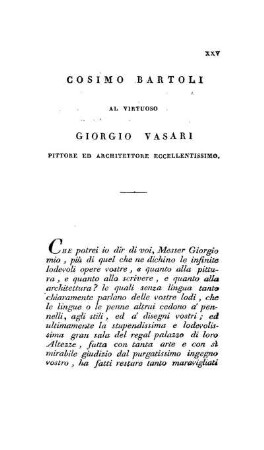 Cosimo Bartoli Al Virtuoso Giorgio Vasari Pittore Ed Architettore Eccellentissimo.