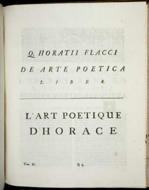 Q. Horatii Flacci De Arte Poetica Liber. L'Art Poetique D'Horace.