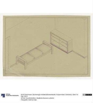 Bücherregal mit Bett (Möbelentwürfe, Körpermöbel, Schränke), Lichtpause