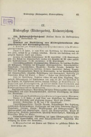 IX. Kinderpflege (Kindergarten), Kindererziehung