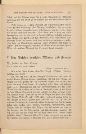 V. Aus Briefen deutscher Männer und Frauen