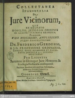Collectanea inauguralia: De Iure vicinorum