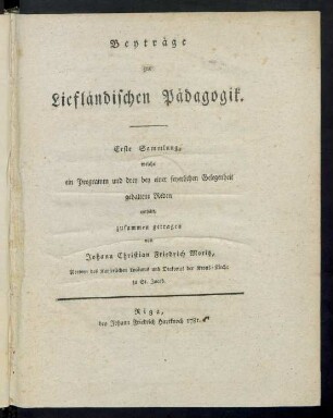 Sammlung 1: Erste Sammlung, welche ein Programm und drey bey einer feyerlichen Gelegenheit gehaltene Reden enthält