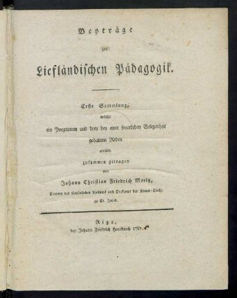 Sammlung 1: Erste Sammlung, welche ein Programm und drey bey einer feyerlichen Gelegenheit gehaltene Reden enthält