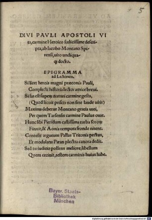 Divi Pauli Apostoli Vita, carmine heroico ... descripta