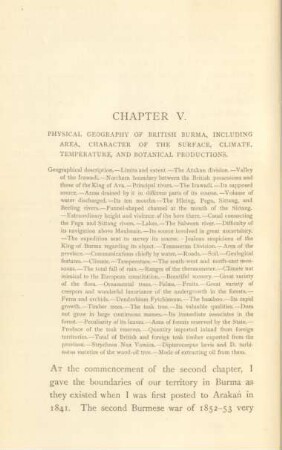 Chapter V. Physical geography of British Burma, including area, character of the surface, climate, temperature, and botanical productions