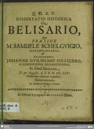 Dissertatio historica de Belisario