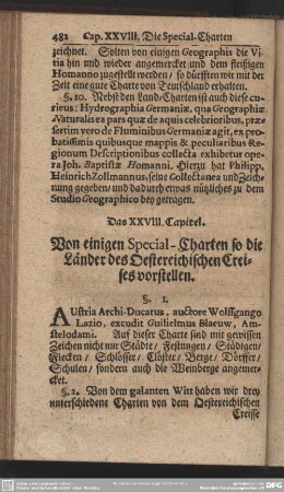 Das XXVIII. Capitel. Von einigen Special-Charten so die Länder des Oesterreichischen Creises vorstellen