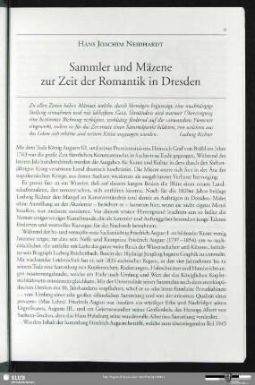 Sammler und Mäzene zur Zeit der Romantik in Dresden
