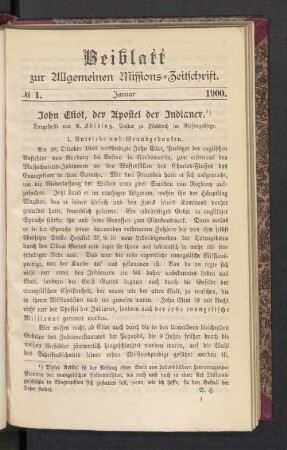 Beiblatt N° 1. Januar 1900