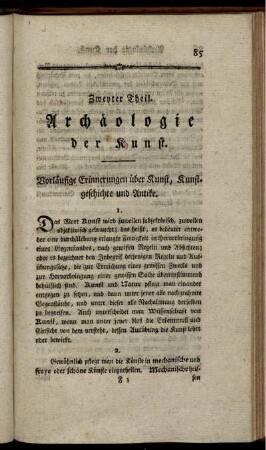 Vorläufige Erinnerungen über Kunst, Kunstgeschichte und Antike