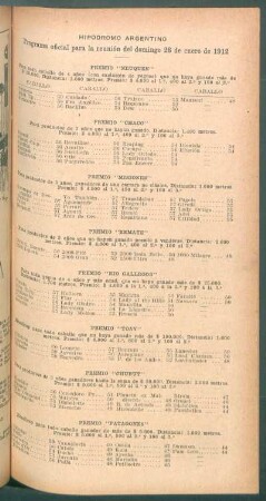 Hipódromo Argentino - Programa oficial para la reunión del domingo 28 de enero de 1912