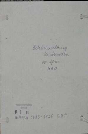 Kirchenbuchduplikat der evangelischen Gemeinde Schlüsselburg, Kreis Minden (GHT 1815-1825). (Gemeinde: Evangelische Gemeinde Schlüsselburg)