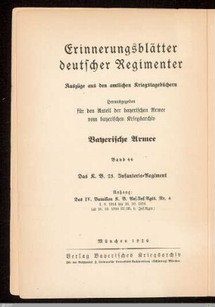 Das K. B. 25. Infanterie-Regiment : nach den amtlichen Kriegstagebüchern bearbeitet