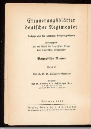 Das K. B. 25. Infanterie-Regiment : nach den amtlichen Kriegstagebüchern bearbeitet