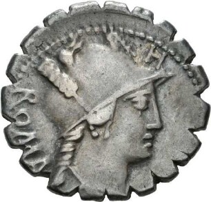 Denar serratus des C. Publicius mit Darstellung des Hercules