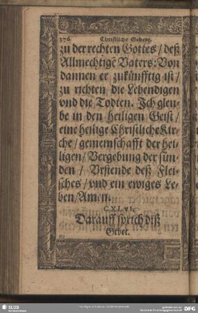 CXLVI. Darauff sprich diß Gebet