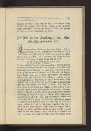 Die Zeit, da den Hamburgern das Eisen abhanden gekommen war.