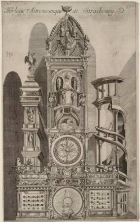 Die astronomische Uhr im südlichen Querschiff des Münsters in Straßburg in Frankreich (Horloge Astonomique de Strasbourg), zweiter Zustand von 1574 bis 1789