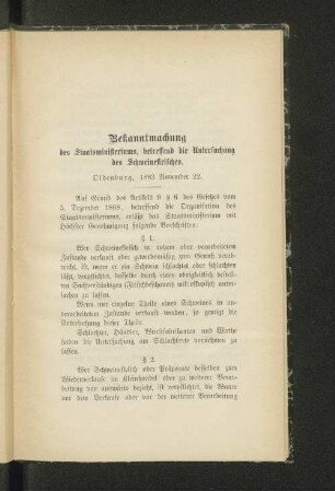 Bekanntmachung des Staatsministeriums, betreffend die Untersuchung des Schweinefleisches.