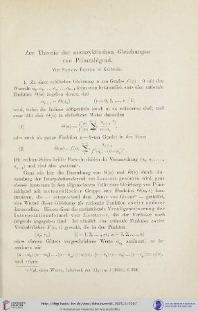 Zur Theorie der metazyklischen Gleichungen von Primzahlgrad