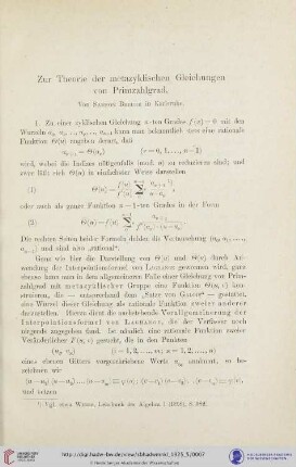Zur Theorie der metazyklischen Gleichungen von Primzahlgrad