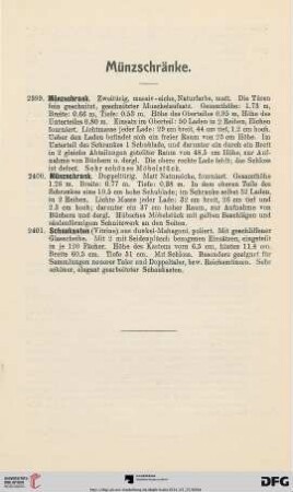 Münzschränke (Nr. 2399-2401)