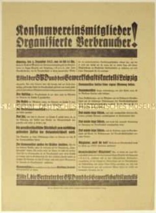 Aufruf zur Wahl der Vertreterversammlung des Konsumvereins Leipzig-Plagwitz 1927