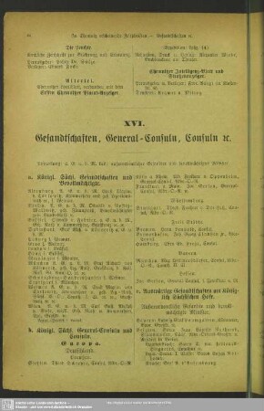 XVI. Gesandtschaften, General-Consuln, Consuln etc.