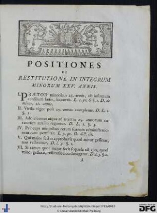 Positiones De Restitutione In Integrum Minorum XXV. Annis.