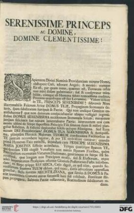 Serenissime Princeps ac Domine, Domine Clementissime!